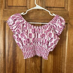 Cap sleeved smocked waist block print Rah Rah crop top in lavender blossom NWT